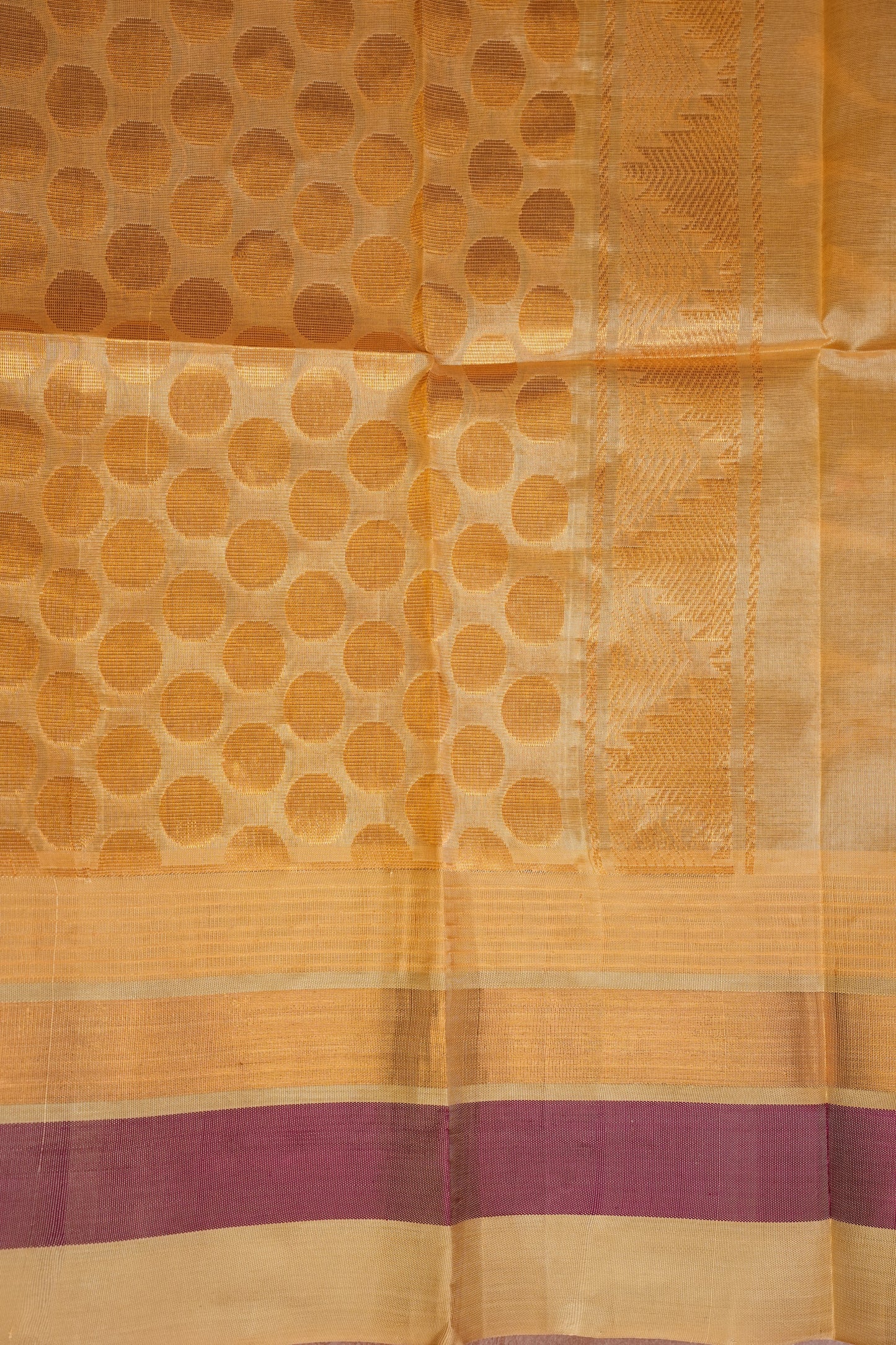 Pure Kuppadam Korvai Pattu Saree-Wine & Ivory