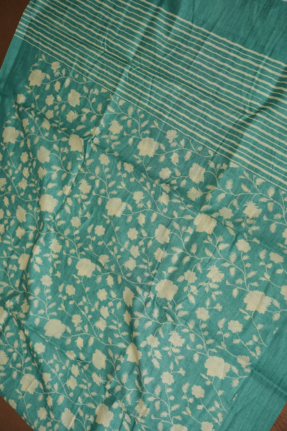 Semi Raw Silk Saree – Aqua Bloom Elegance