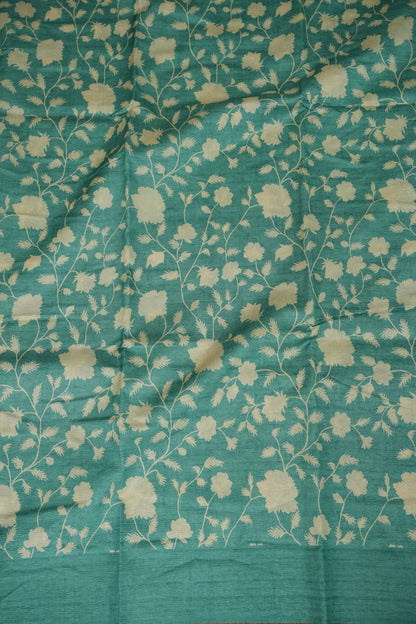 Semi Raw Silk Saree – Aqua Bloom Elegance