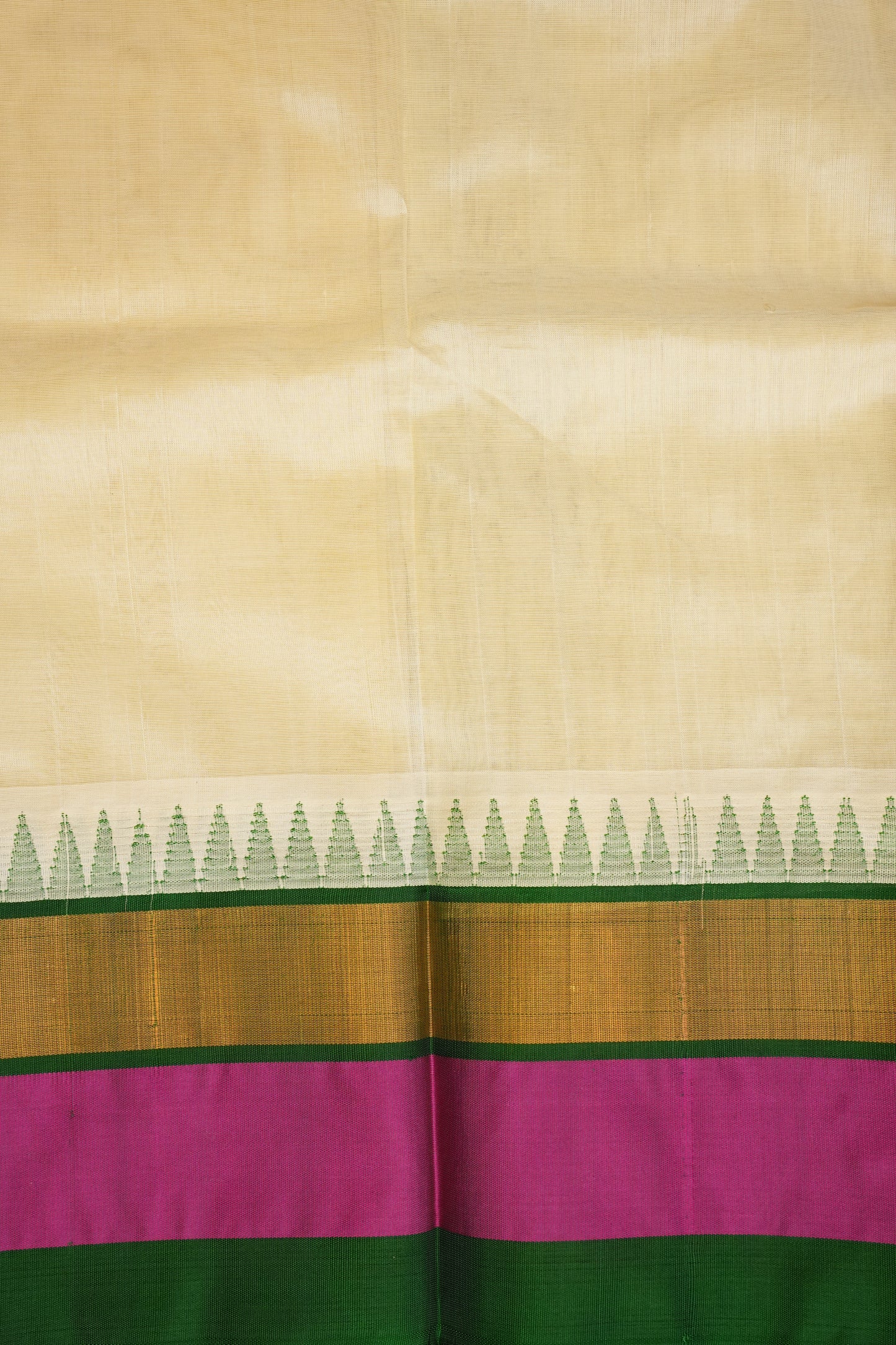 Pure Kuppadam Korvai Pattu Saree-Ivory & Green