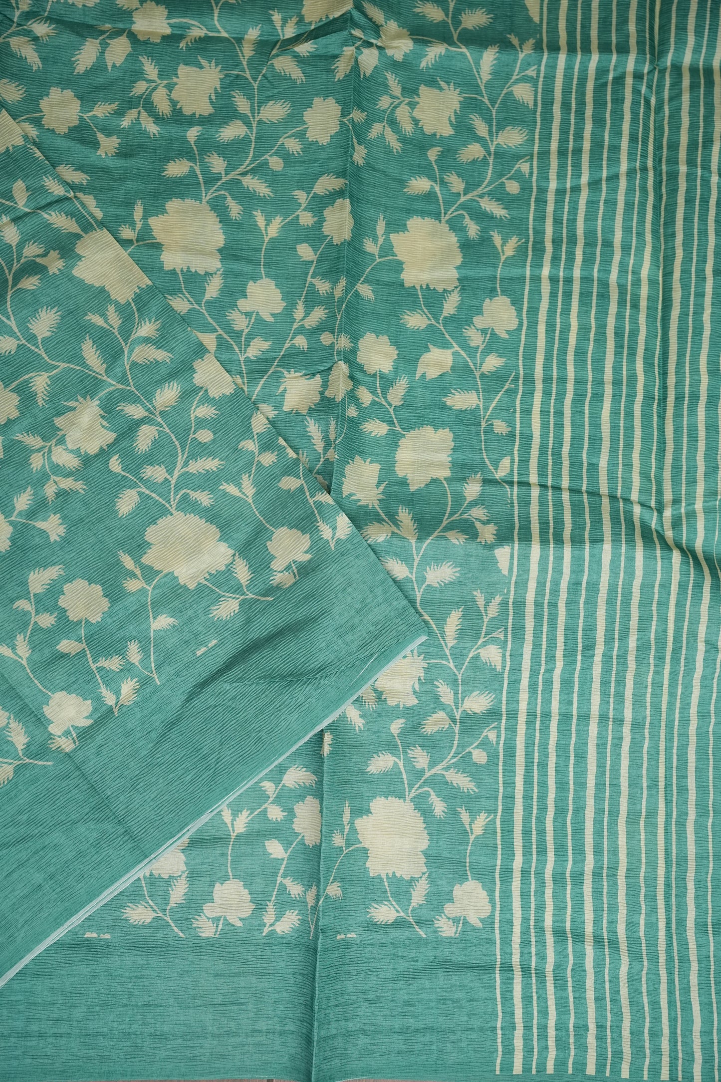 Semi Raw Silk Saree – Aqua Bloom Elegance