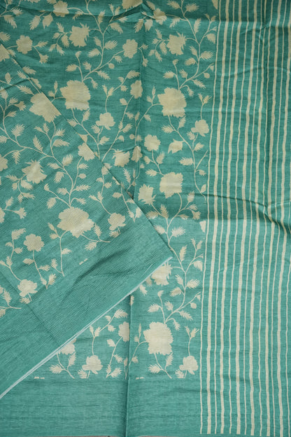 Semi Raw Silk Saree – Aqua Bloom Elegance