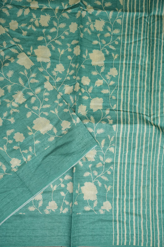 Semi Raw Silk Saree – Aqua Bloom Elegance