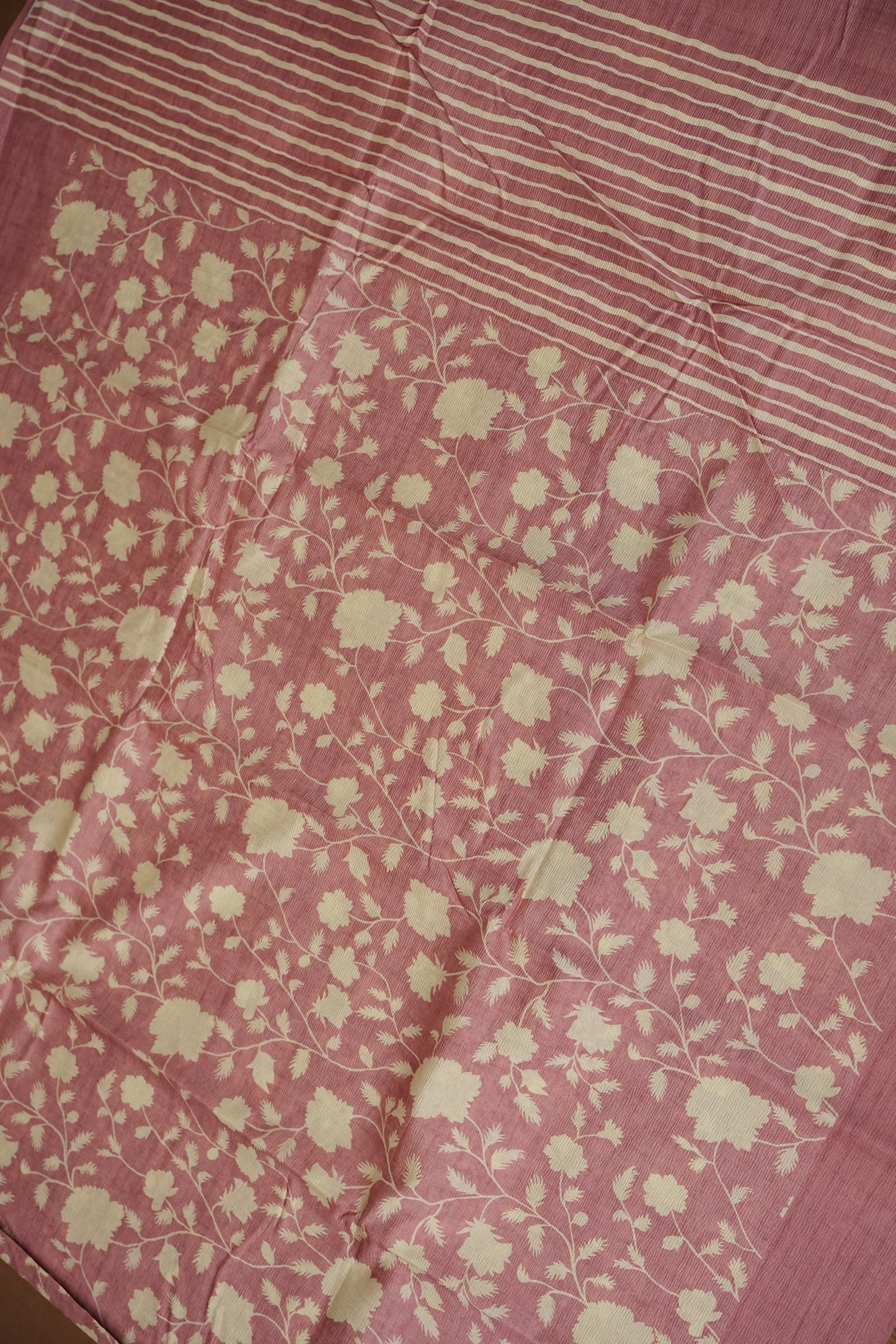 Semi Raw Silk Saree – Blush Pink Floral Elegance