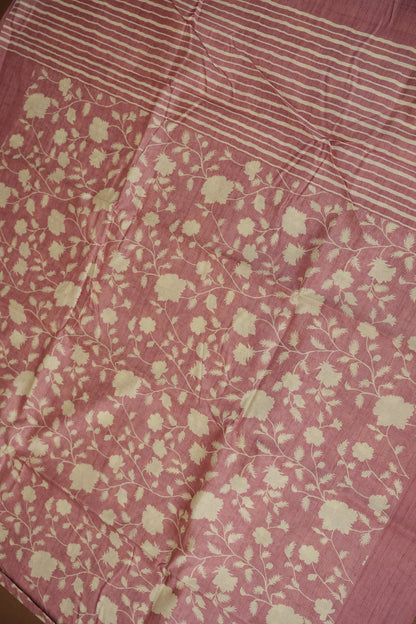 Semi Raw Silk Saree – Blush Pink Floral Elegance
