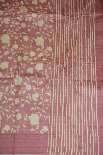 Semi Raw Silk Saree – Blush Pink Floral Elegance
