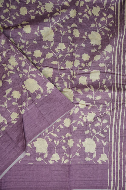 Semi Raw Silk Saree – Lavender Bloom Elegance