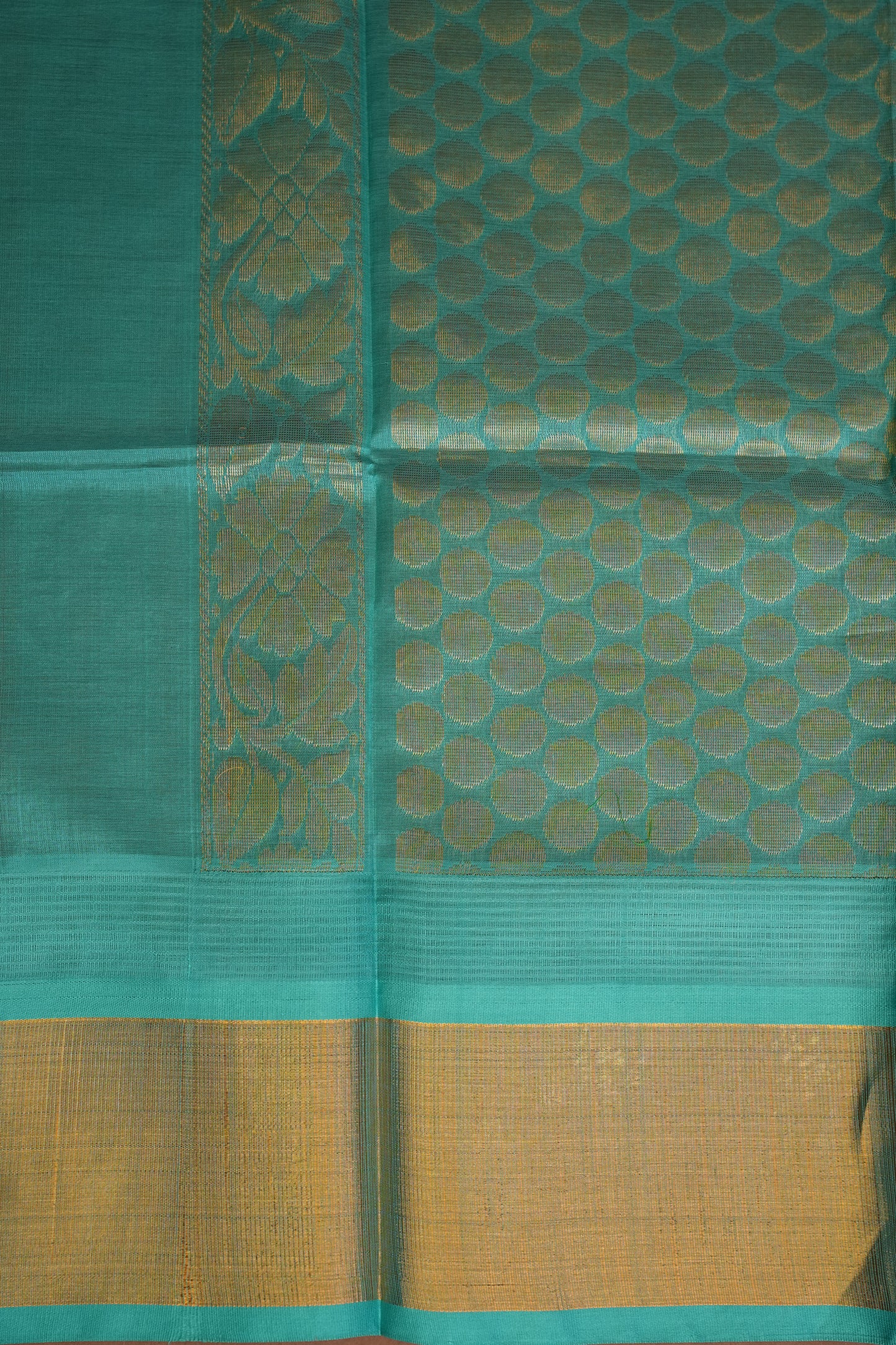 Pure Kuppadam Korvai Pattu Saree-Ivory and Turquoise Green