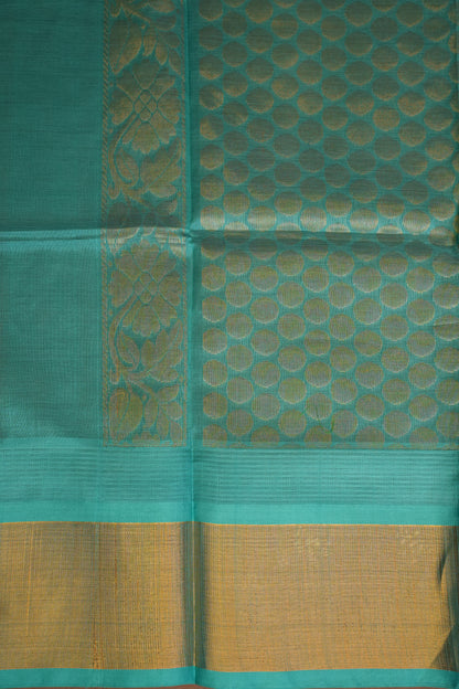 Pure Kuppadam Korvai Pattu Saree-Ivory and Turquoise Green