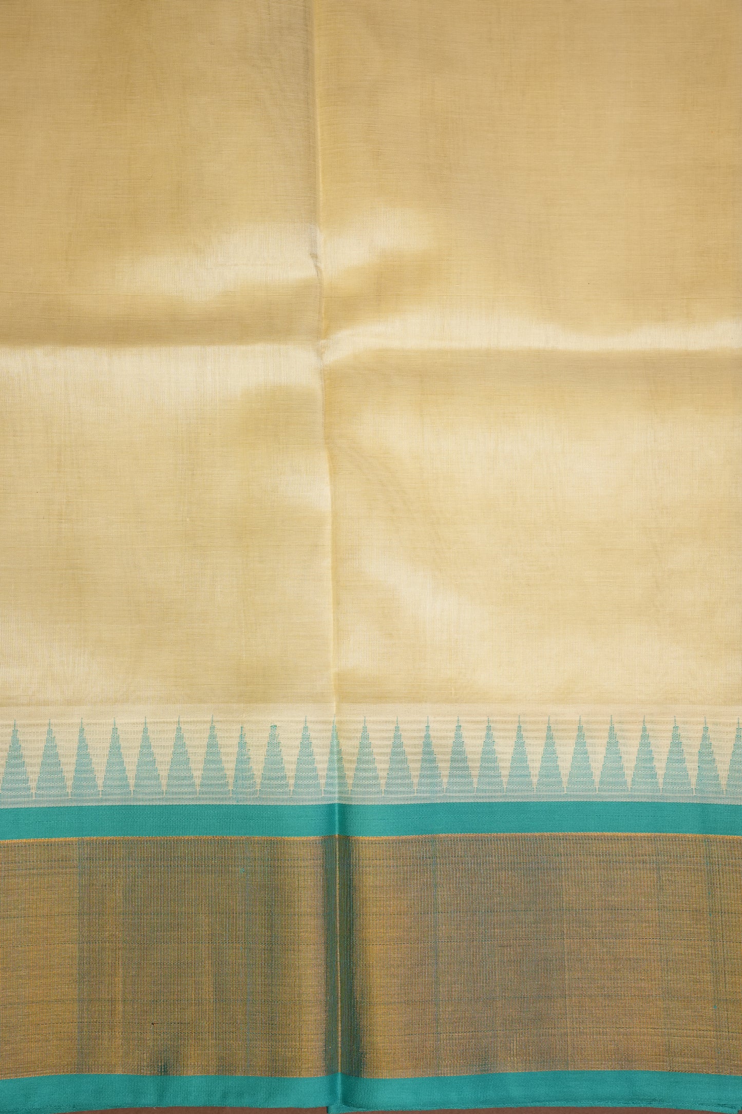 Pure Kuppadam Korvai Pattu Saree-Ivory and Turquoise Green