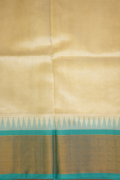 Pure Kuppadam Korvai Pattu Saree-Ivory and Turquoise Green
