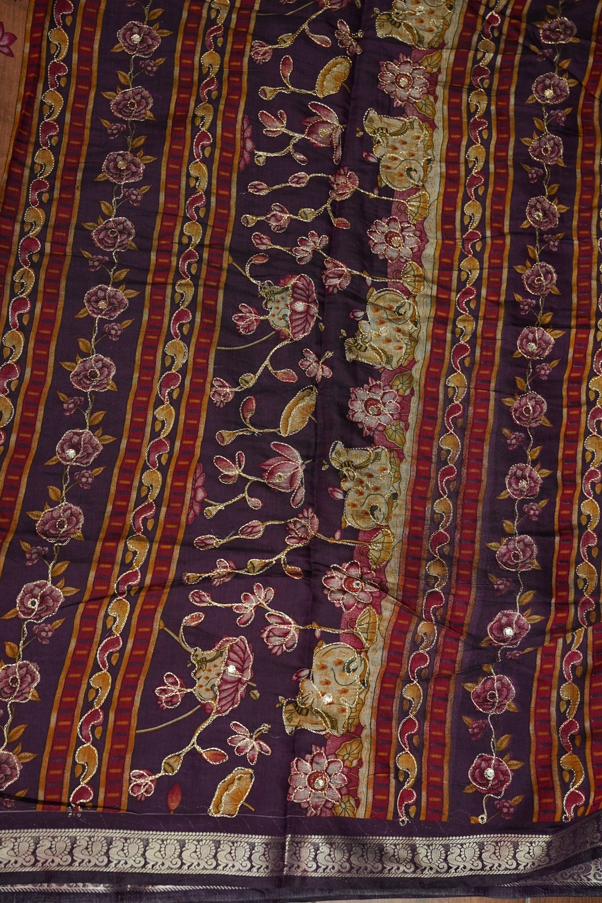Chanderi Cotton Saree with Kalamkari Prints & Embroidered Pallu – Peach & Purple