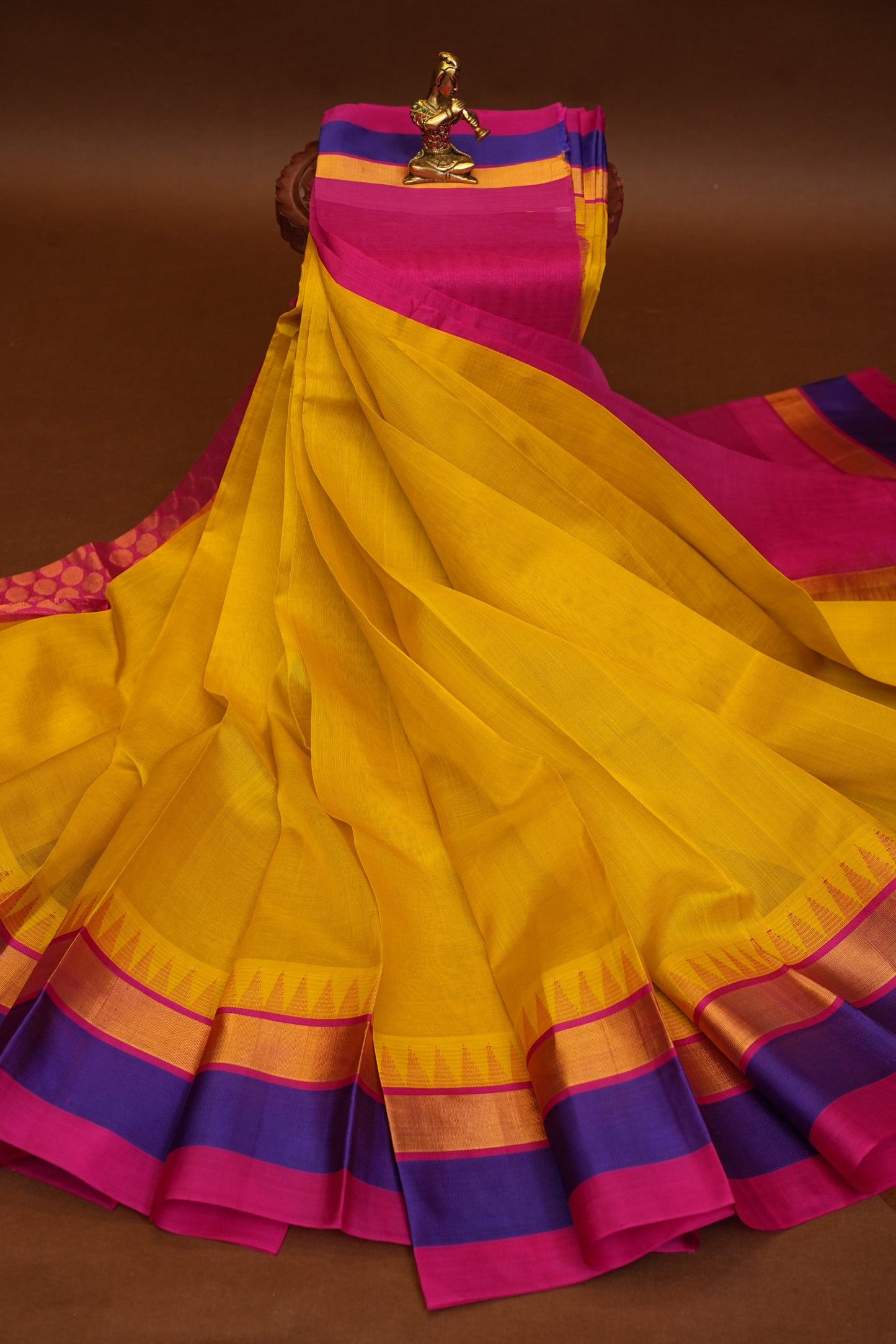 Pure Kuppadam Korvai Pattu Saree-Yellow & Pink