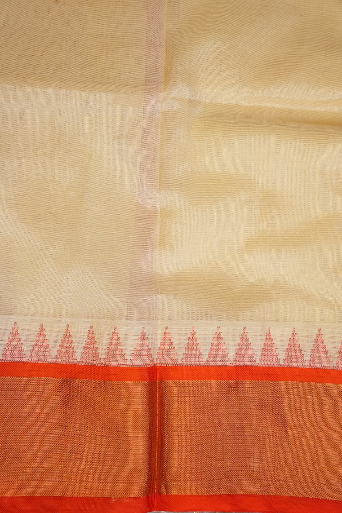 Pure Kuppadam Korvai Pattu Saree-Ivory and Orange
