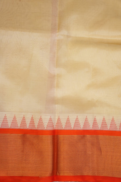 Pure Kuppadam Korvai Pattu Saree-Ivory and Orange