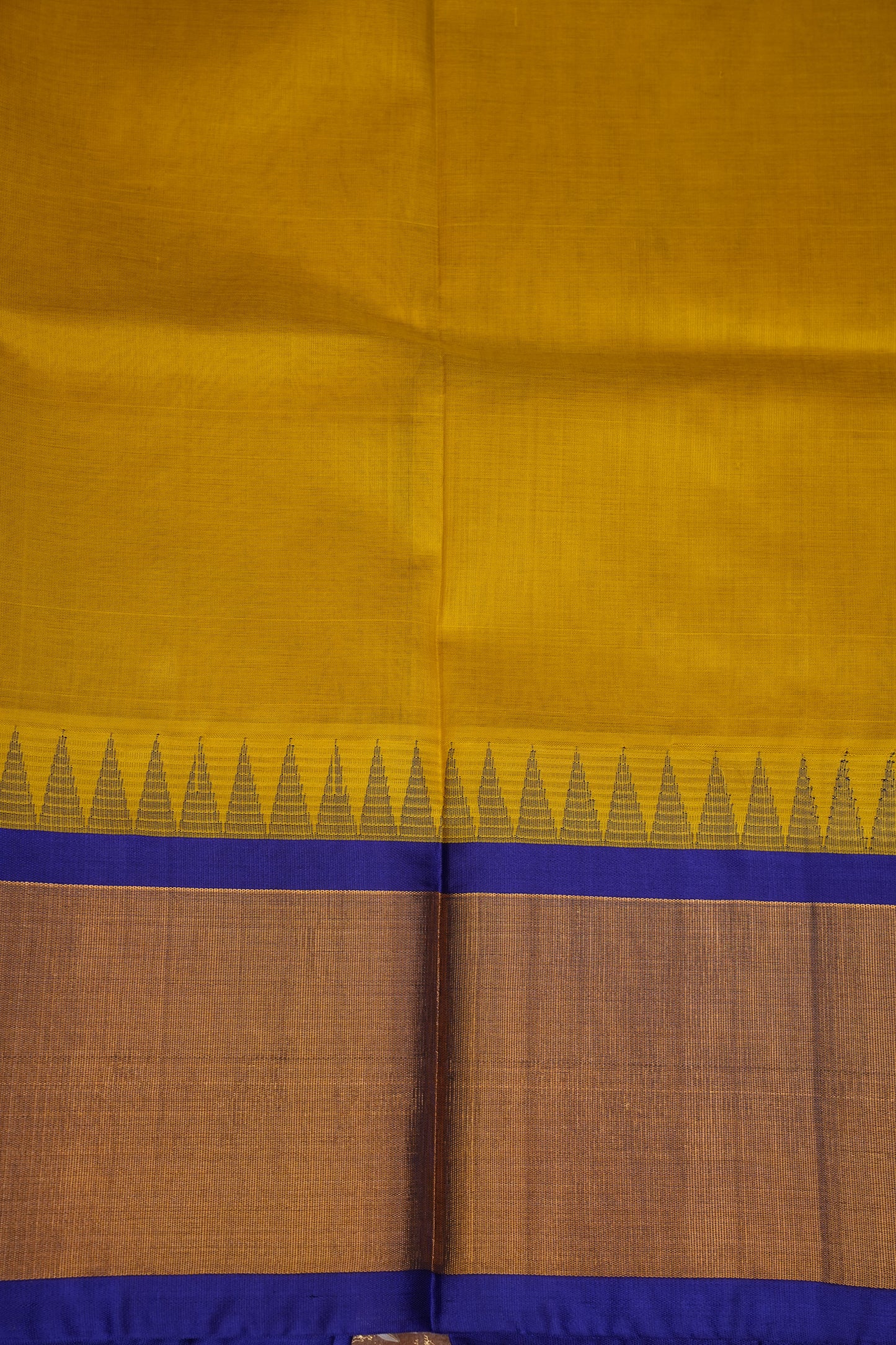 Pure Kuppadam Korvai Pattu Saree-Golden Yellow & Blue