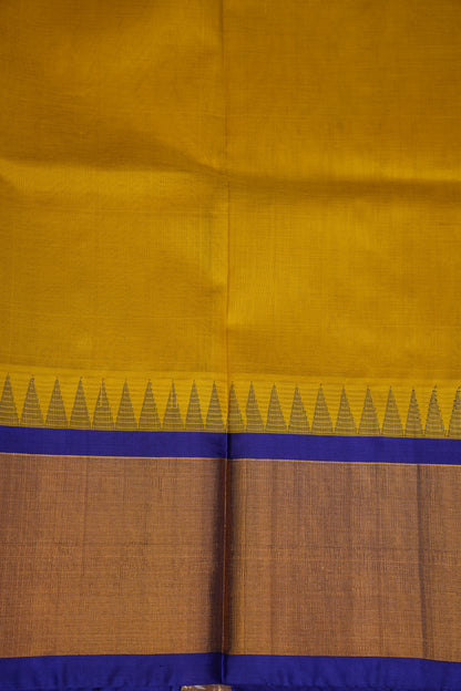Pure Kuppadam Korvai Pattu Saree-Golden Yellow & Blue