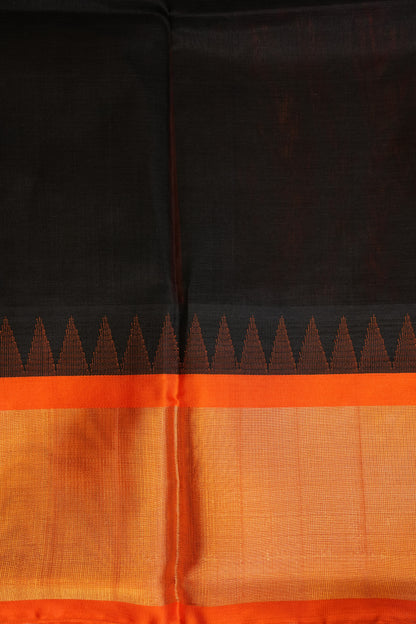 Pure Kuppadam Korvai Pattu Saree-Black & Orange