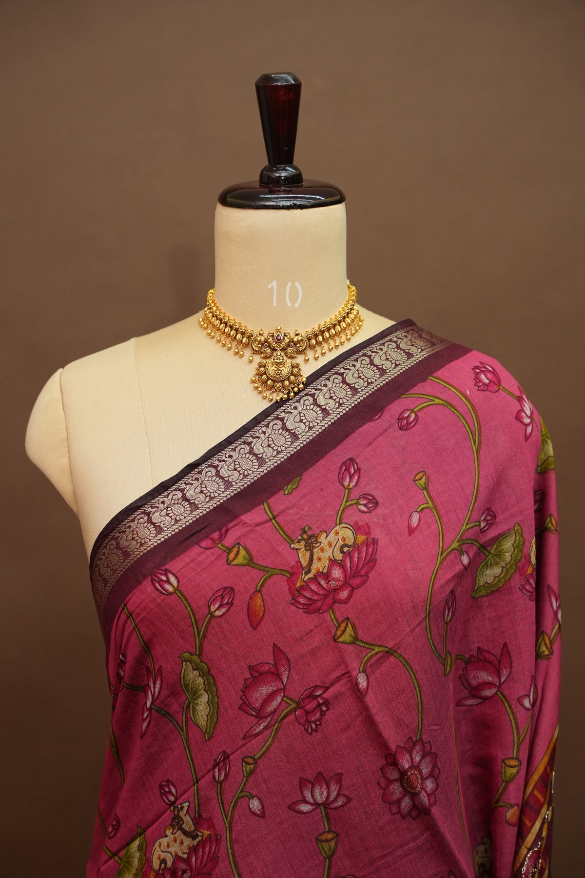 Chanderi Cotton Saree with Kalamkari Prints & Embroidered Pallu – Pink & Maroon