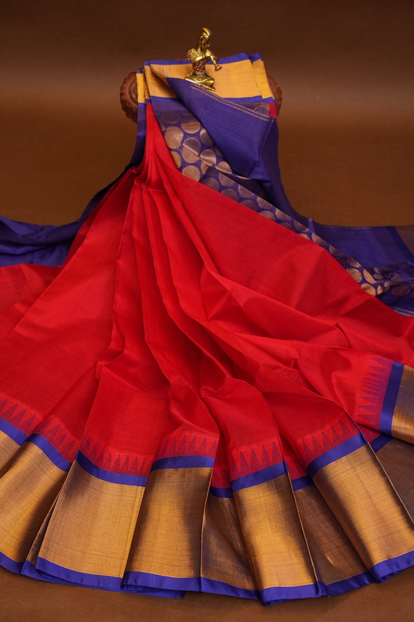 Pure Kuppadam Korvai Pattu Saree-Red & Royal Blue