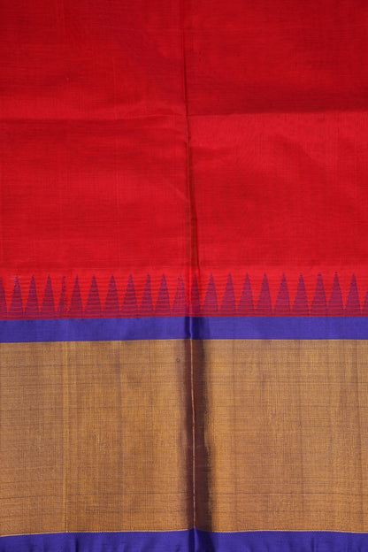 Pure Kuppadam Korvai Pattu Saree-Red & Royal Blue