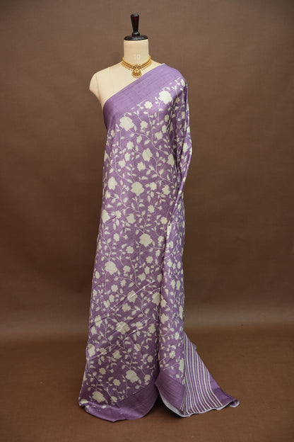 Semi Raw Silk Saree – Lavender Bloom Elegance