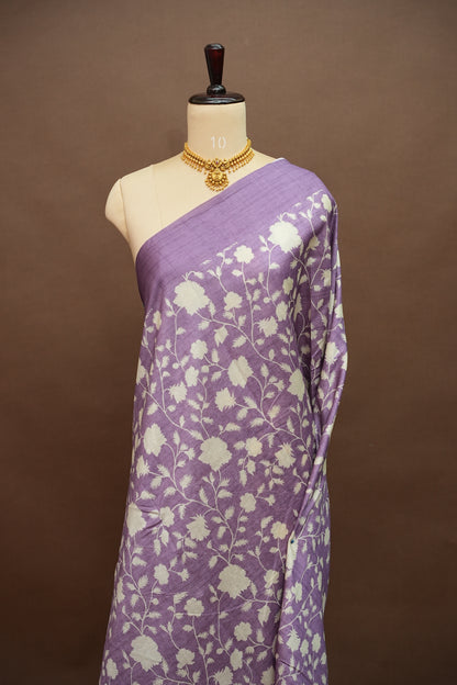 Semi Raw Silk Saree – Lavender Bloom Elegance