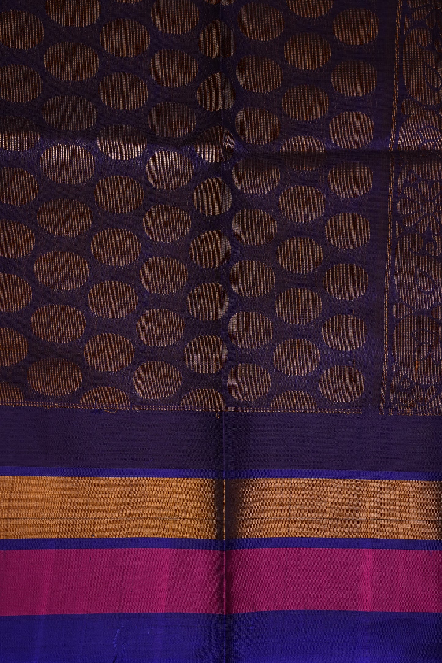 Pure Kuppadam Korvai Pattu Saree-Yellow & Blue
