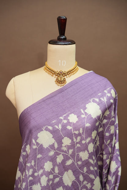 Semi Raw Silk Saree – Lavender Bloom Elegance