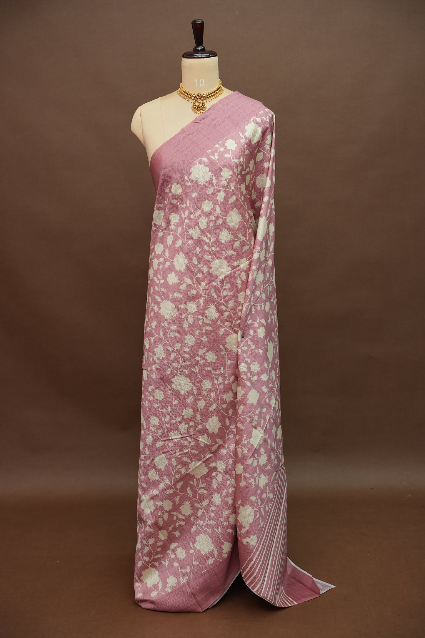 Semi Raw Silk Saree – Blush Pink Floral Elegance
