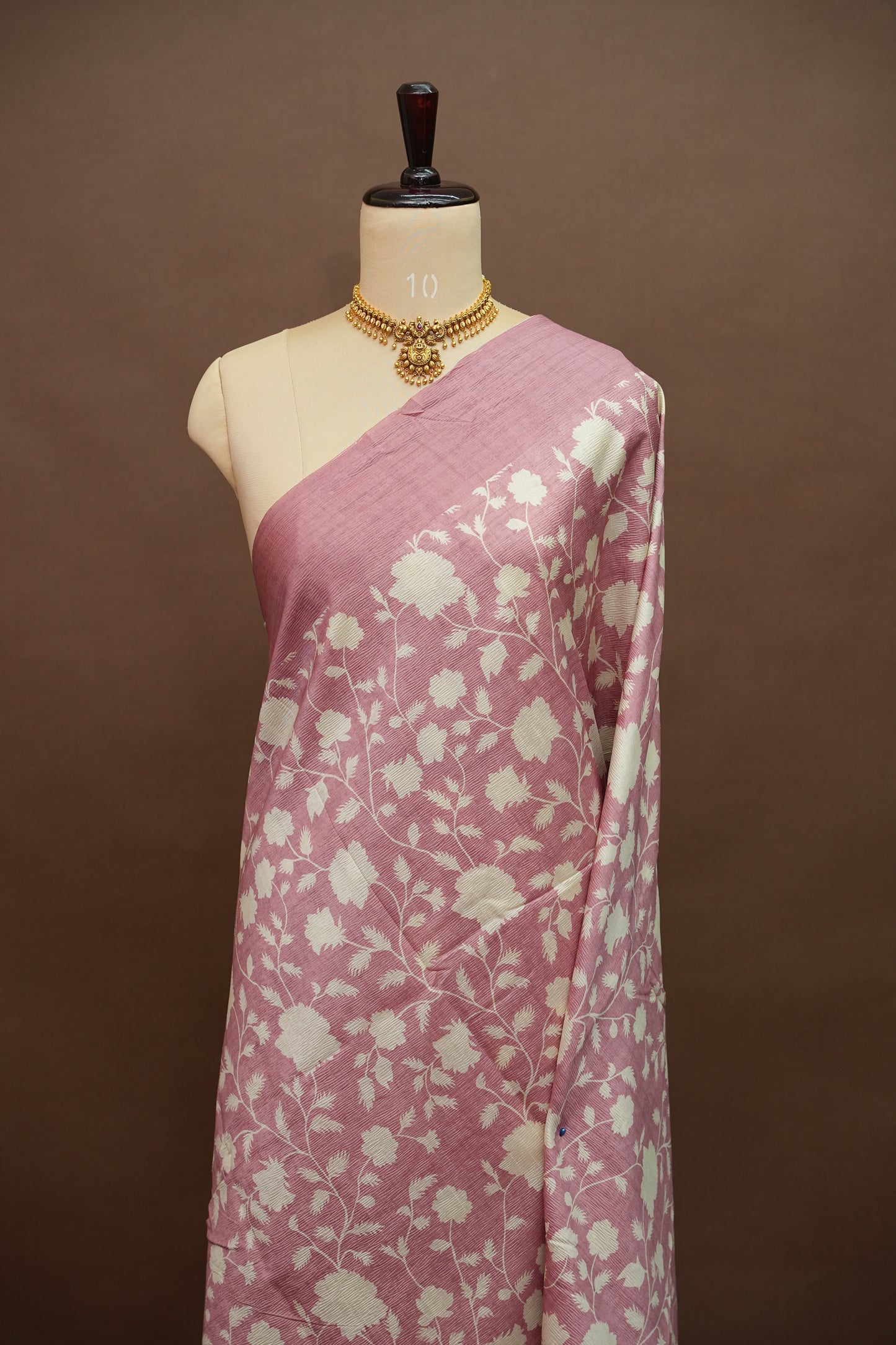 Semi Raw Silk Saree – Blush Pink Floral Elegance