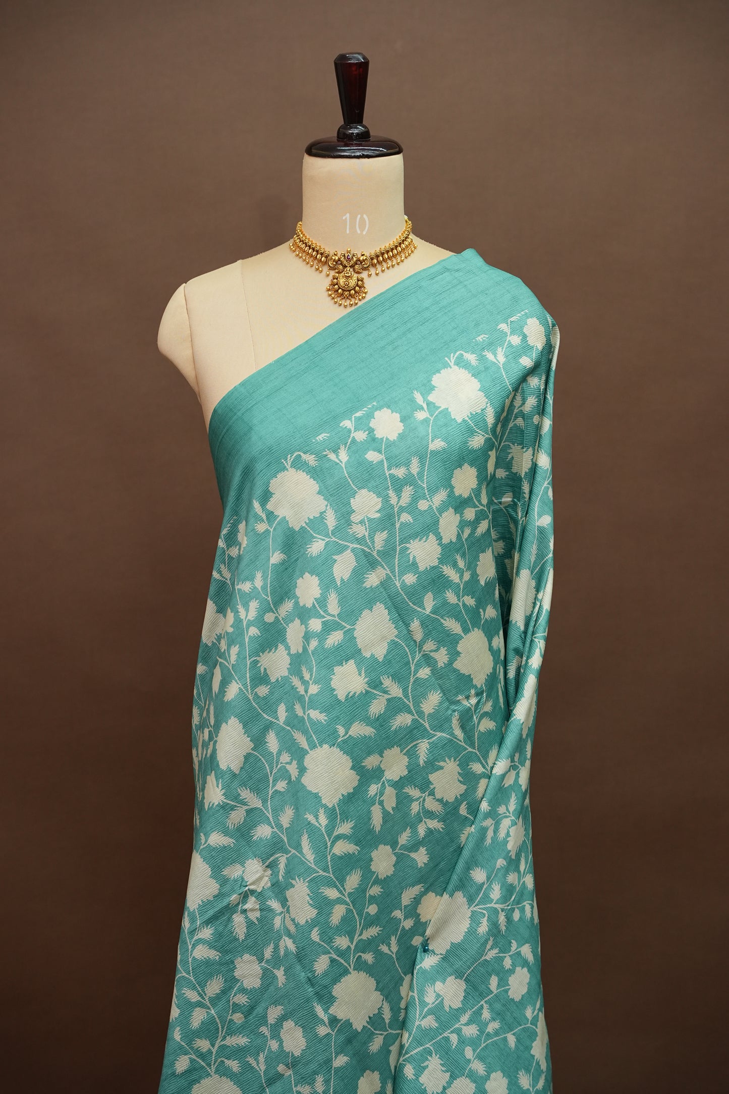 Semi Raw Silk Saree – Aqua Bloom Elegance