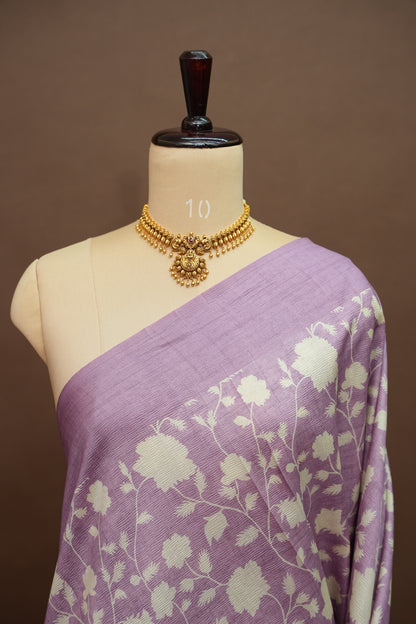 Semi Raw Silk Saree – Lavender Bloom Elegance