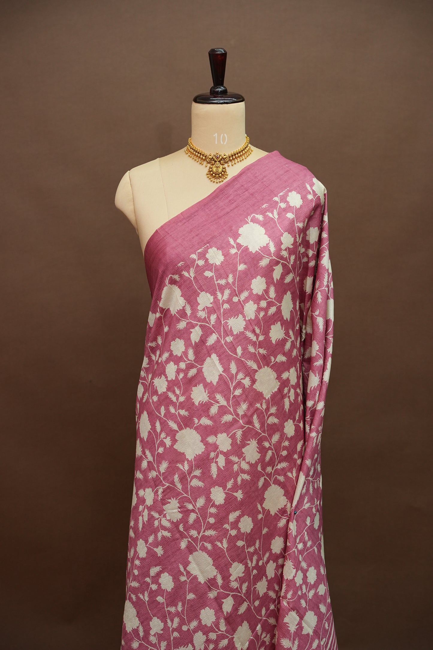 Semi Raw Silk Saree – Rose Pink Floral Elegance