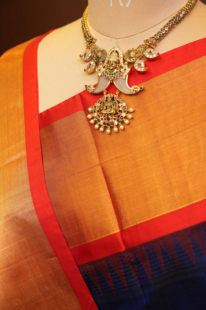 Pure Kuppadam Korvai Pattu Saree-Royal Blue & Red
