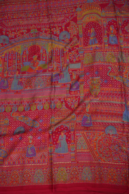 Semi Georgette Saree with Royal Palace Heritage Print – Rani Pink