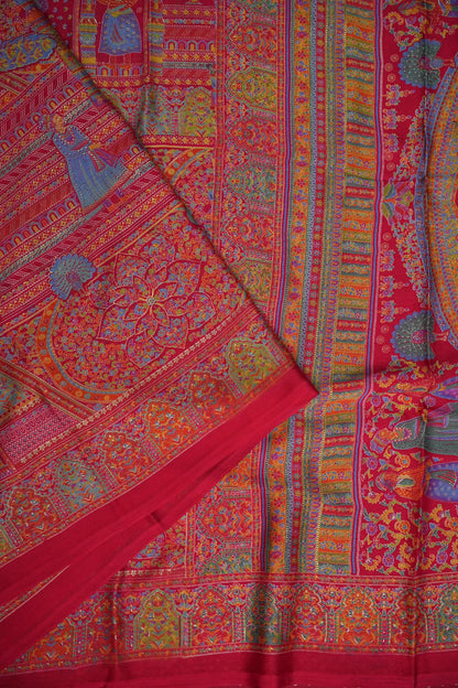 Semi Georgette Saree with Royal Palace Heritage Print – Rani Pink
