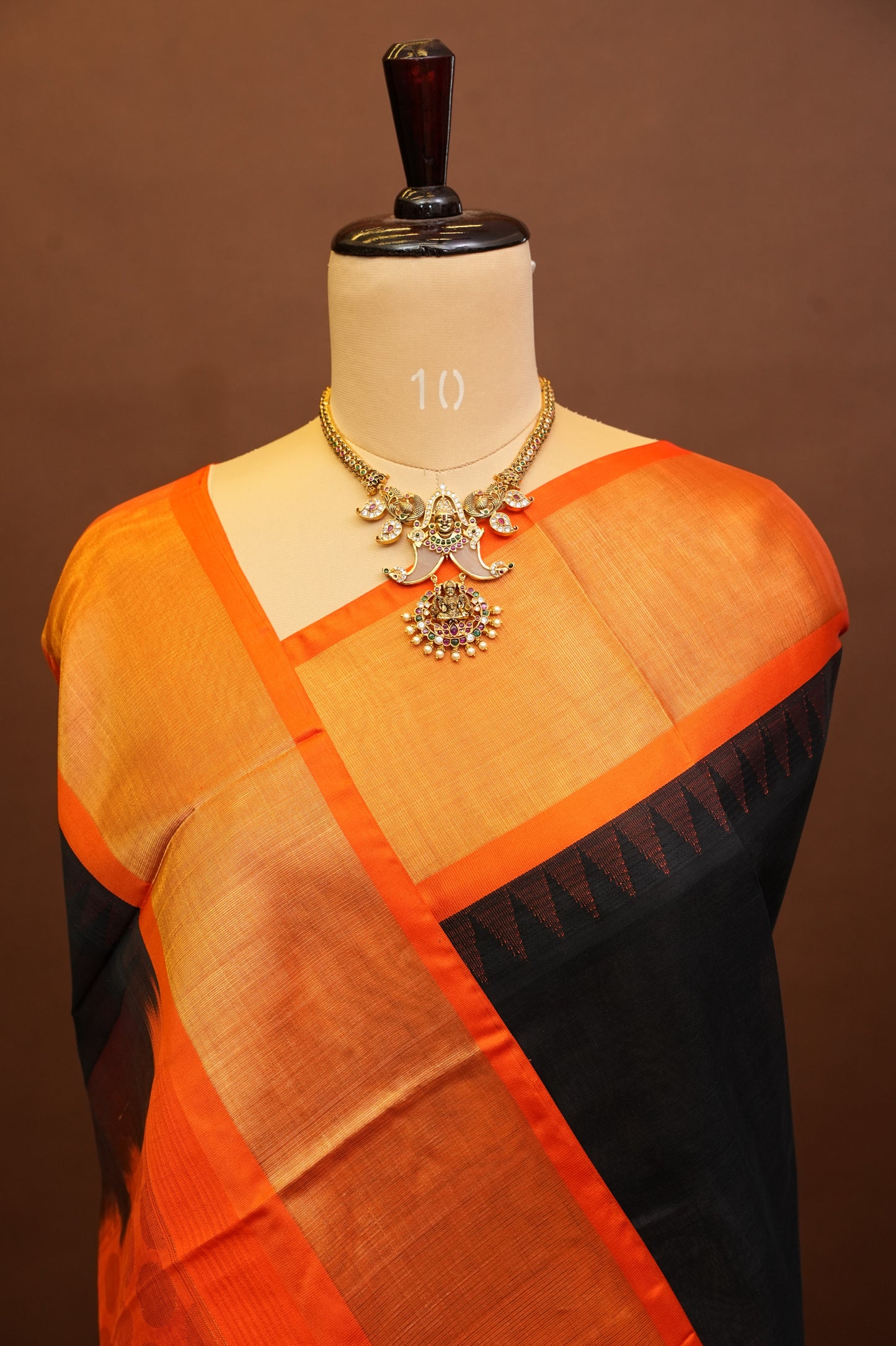 Pure Kuppadam Korvai Pattu Saree-Black & Orange