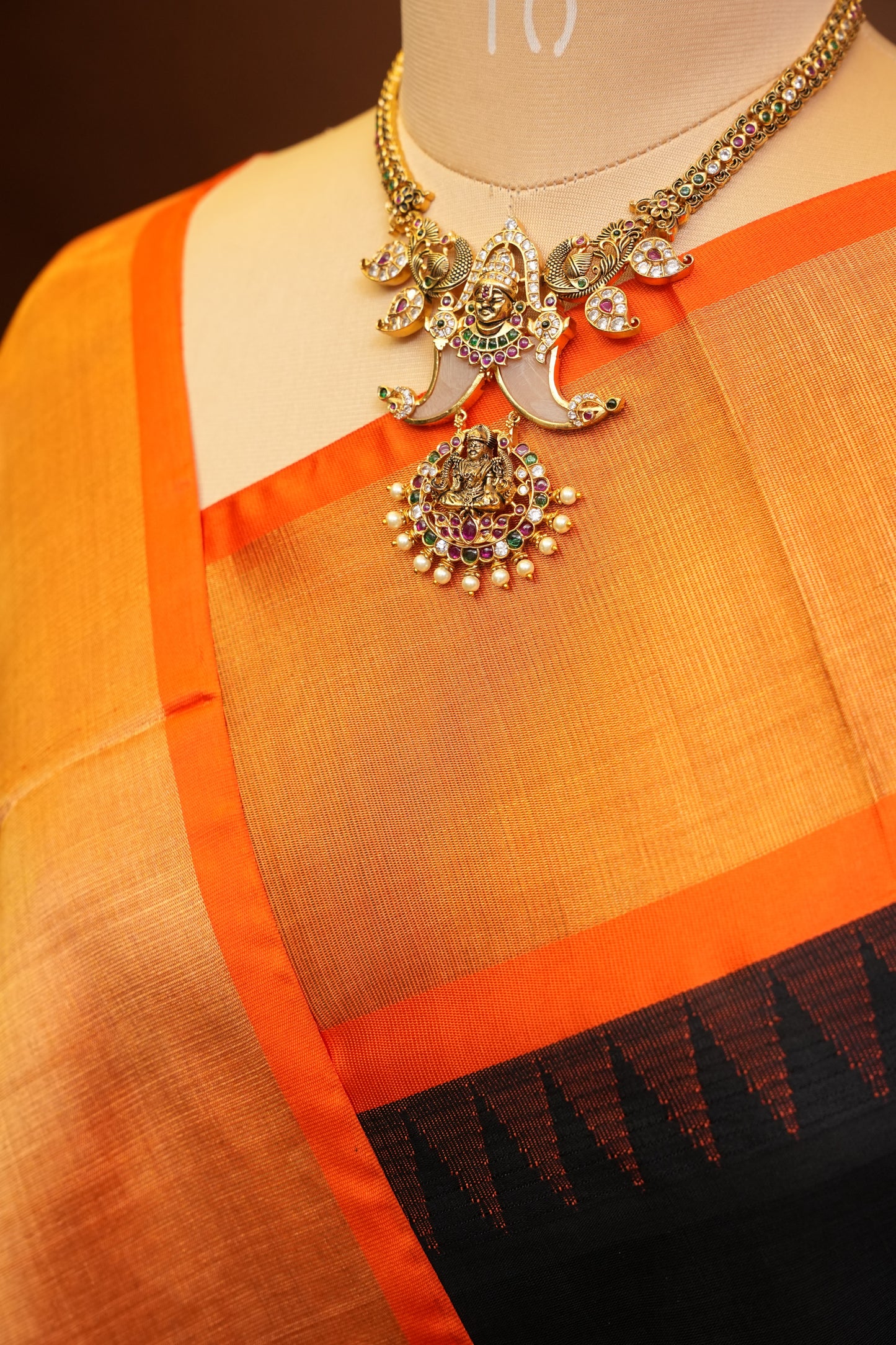 Pure Kuppadam Korvai Pattu Saree-Black & Orange