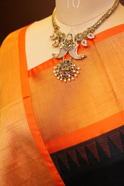 Pure Kuppadam Korvai Pattu Saree-Black & Orange