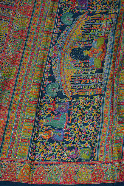 Semi Georgette Saree with Royal Palace Heritage Print – Teal Blue