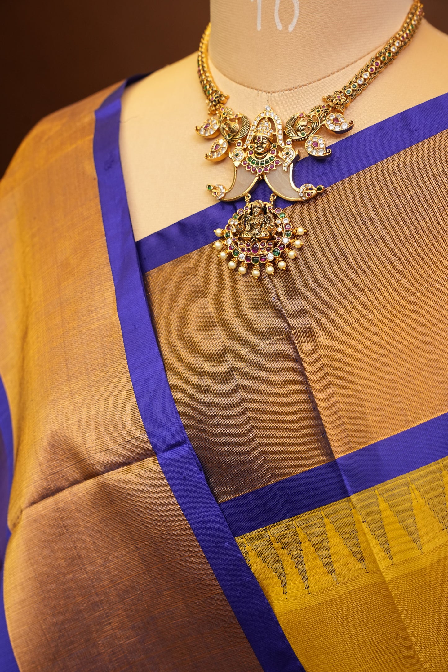 Pure Kuppadam Korvai Pattu Saree-Golden Yellow & Blue