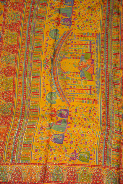 Semi Georgette Saree with Royal Palace Heritage Print – Mustard