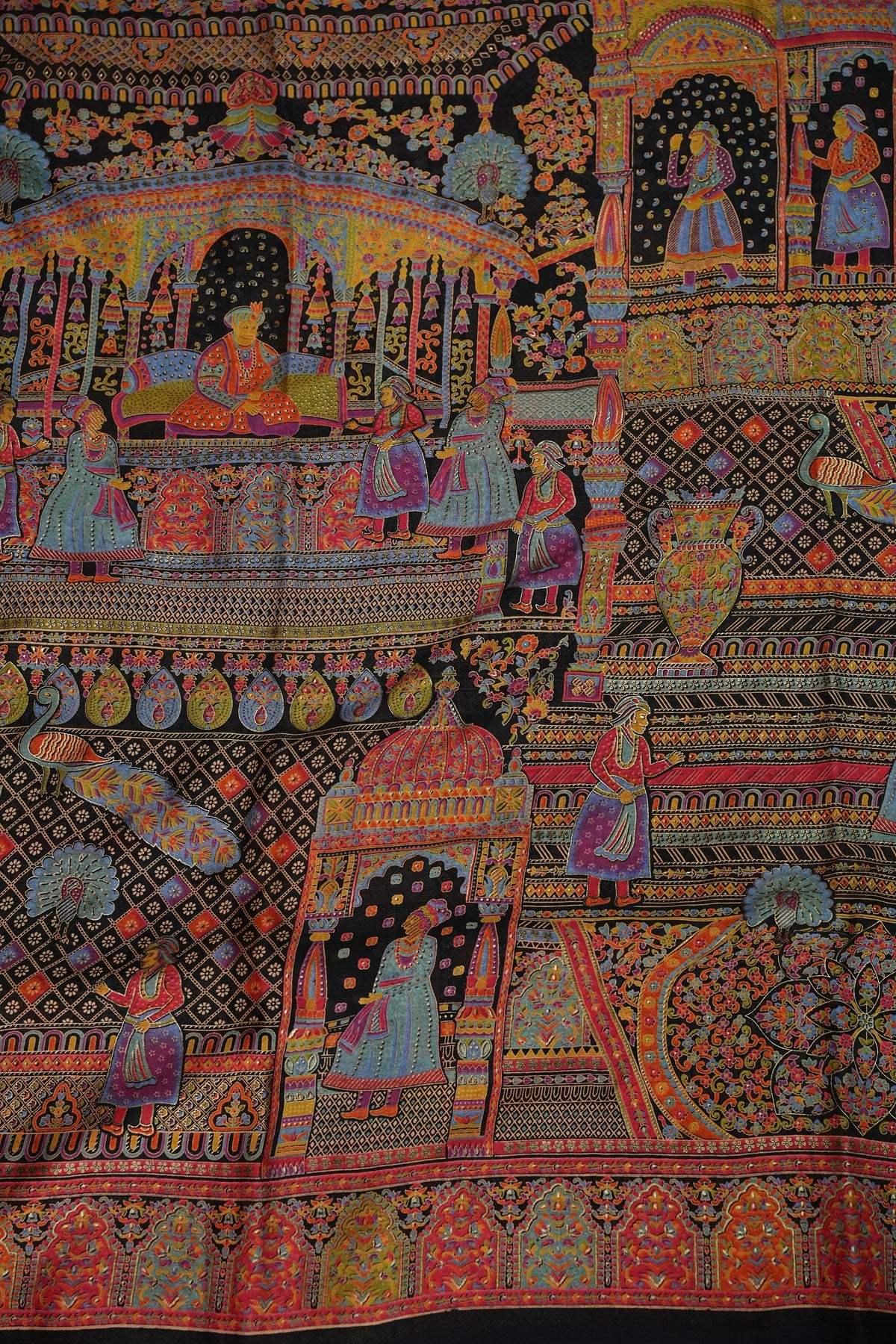 Semi Georgette Saree with Royal Palace Heritage Print – Black