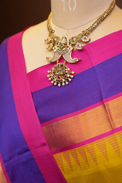 Pure Kuppadam Korvai Pattu Saree-Yellow & Pink