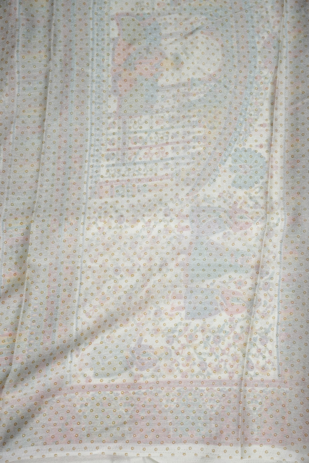 Semi Georgette Saree with Royal Palace Heritage Print – White
