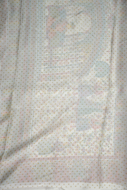 Semi Georgette Saree with Royal Palace Heritage Print – White