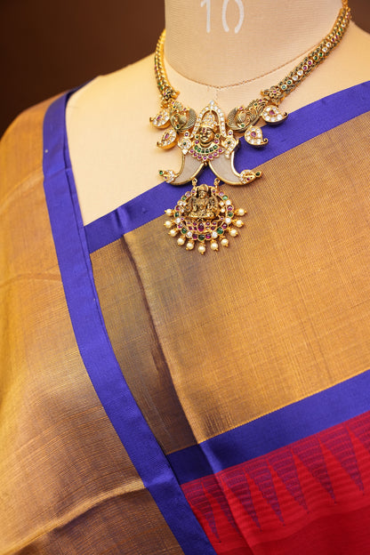 Pure Kuppadam Korvai Pattu Saree-Red & Royal Blue