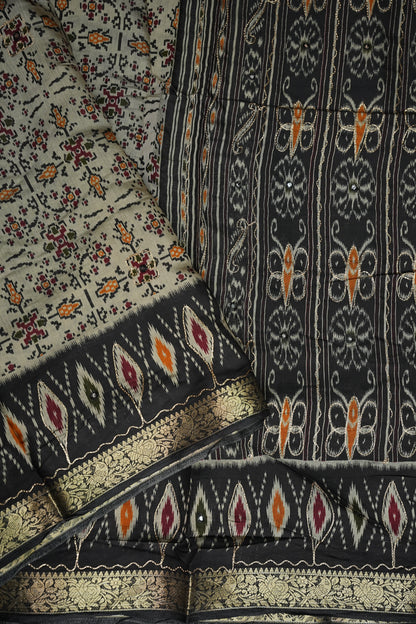 Chanderi Cotton Saree with Kalamkari Prints & Embroidered Pallu – Black & Ivory