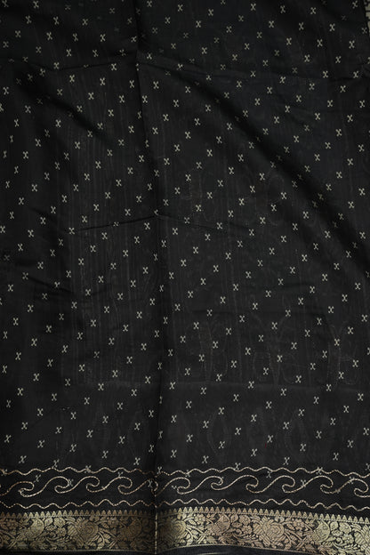 Chanderi Cotton Saree with Kalamkari Prints & Embroidered Pallu – Black & Ivory